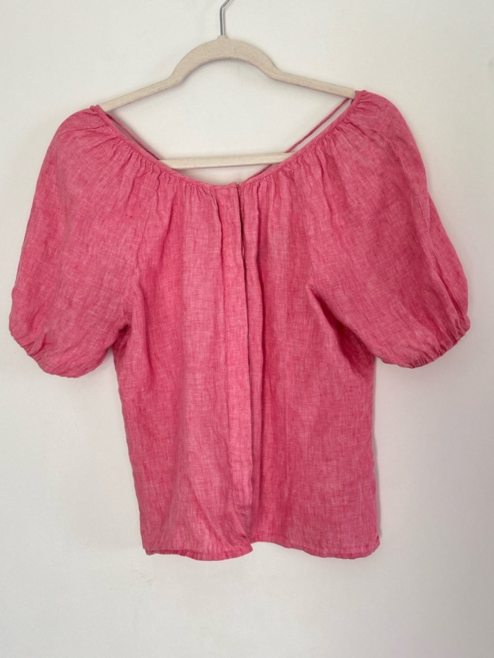 J. Crew Pink Puff Sleeve Linen Blouse